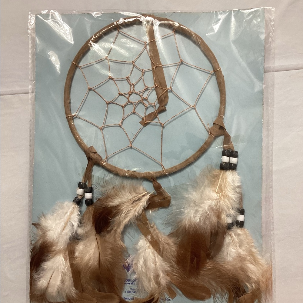 Brown and White Dreamcatcher with Feathers – New
